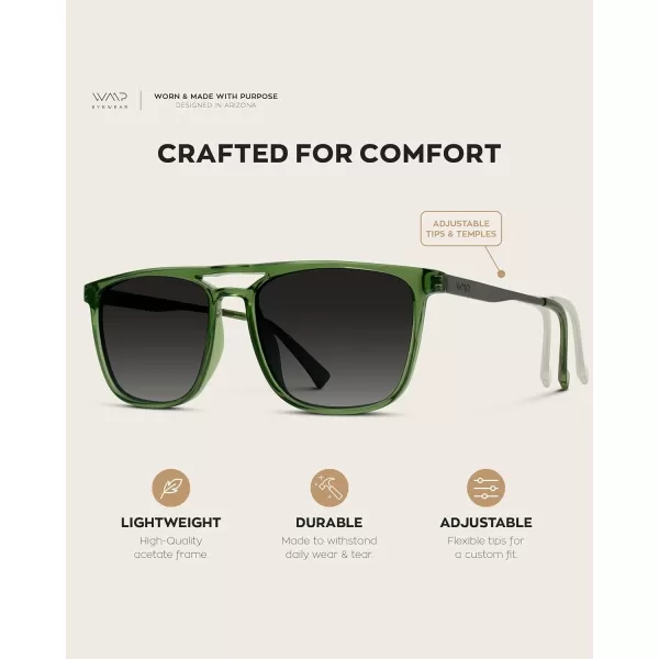 WearMe Pro Premium Polarized Double Bar Sunglasses for Men and Women UVA and UVBCrystal Saguaro Green  Black Lens