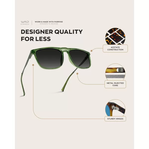WearMe Pro Premium Polarized Double Bar Sunglasses for Men and Women UVA and UVBCrystal Saguaro Green  Black Lens