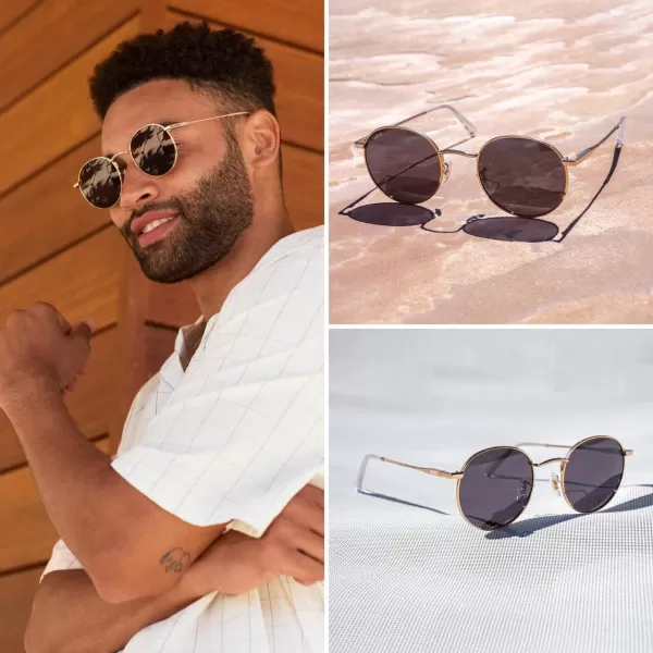 WearMe Pro  Reflective Lens Round Trendy SunglassesGold Frame  Black Lens