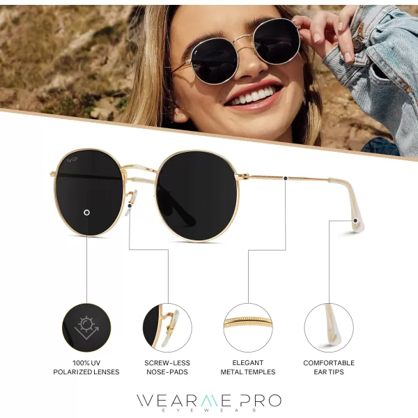 WearMe Pro  Reflective Lens Round Trendy SunglassesGold Frame  Black Lens