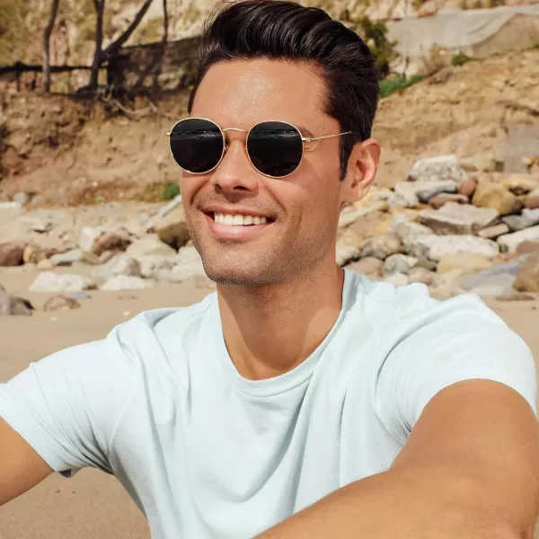 WearMe Pro  Reflective Lens Round Trendy SunglassesGold Frame  Black Lens