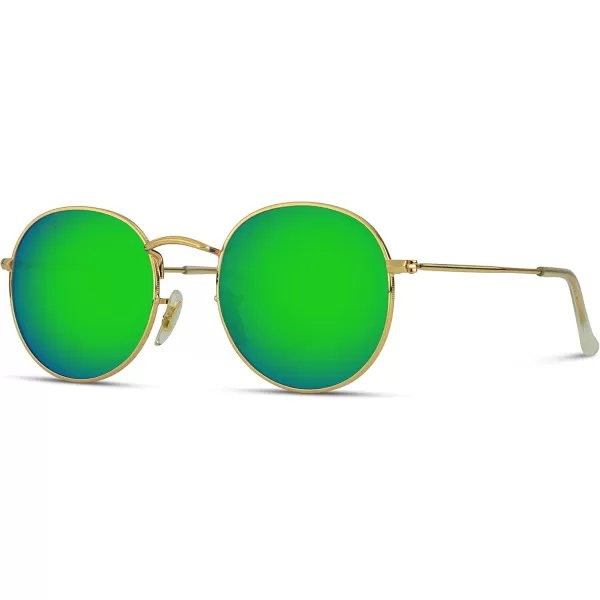 WearMe Pro  Reflective Lens Round Trendy SunglassesGold Frame  Green Mirrored Lens