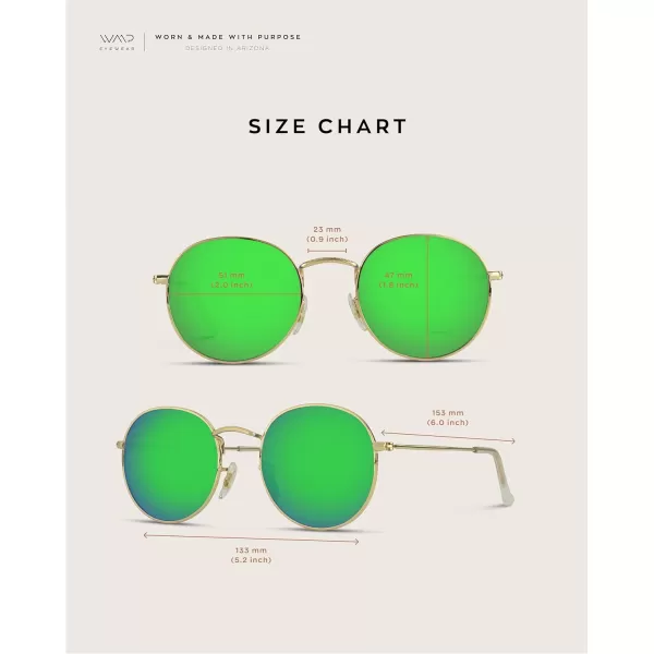 WearMe Pro  Reflective Lens Round Trendy SunglassesGold Frame  Green Mirrored Lens