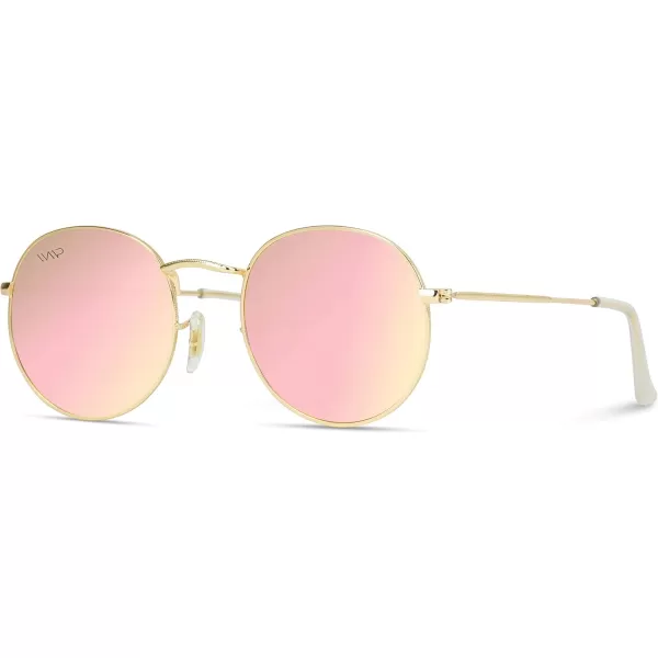 WearMe Pro  Reflective Lens Round Trendy SunglassesGold Frame  Pink Mirrored Lens
