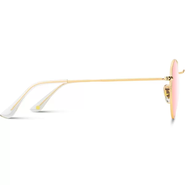 WearMe Pro  Reflective Lens Round Trendy SunglassesGold Frame  Pink Mirrored Lens
