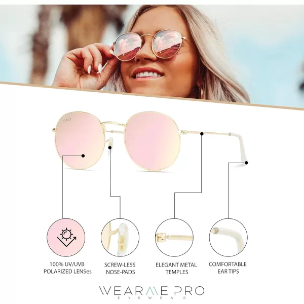 WearMe Pro  Reflective Lens Round Trendy SunglassesGold Frame  Pink Mirrored Lens