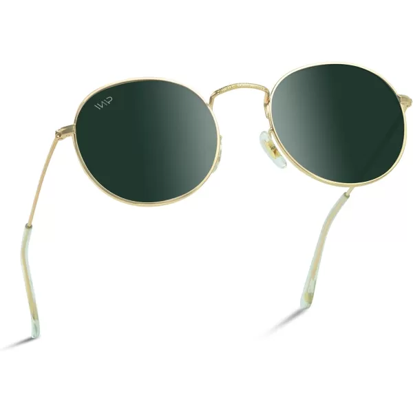 WearMe Pro  Reflective Lens Round Trendy SunglassesGold FrameSmoke Green Lens