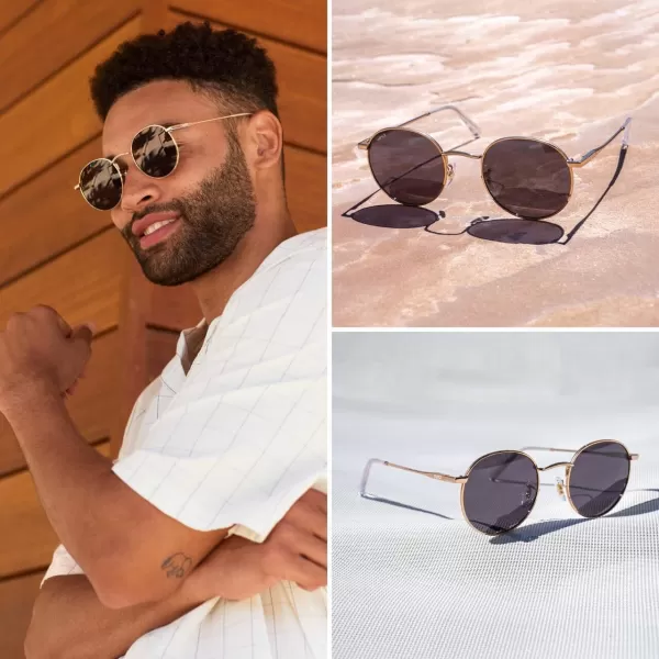 WearMe Pro  Reflective Lens Round Trendy SunglassesGold FrameSmoke Green Lens