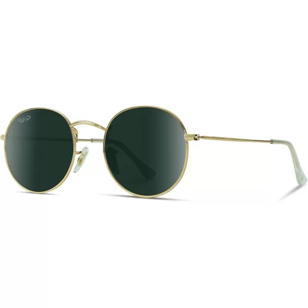 WearMe Pro  Reflective Lens Round Trendy SunglassesGold FrameSmoke Green Lens