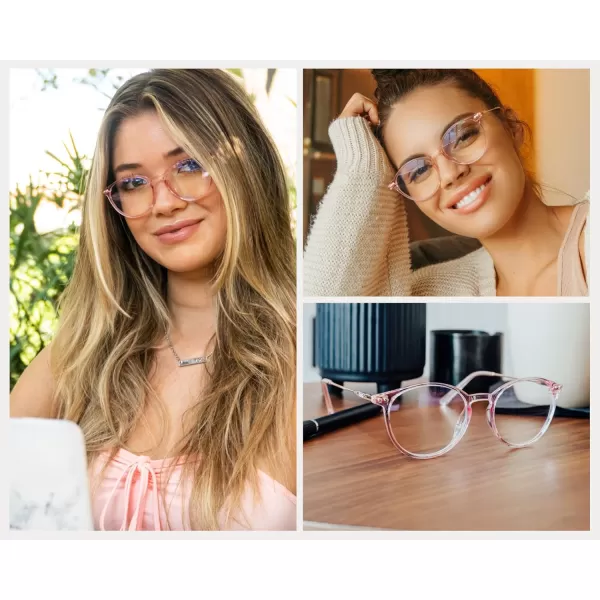 WearMe Pro  Trendy Crystal Round Retro Blue Light Glasses for Women and MenPink