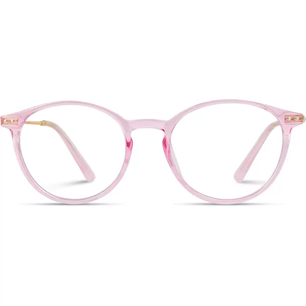 WearMe Pro  Trendy Crystal Round Retro Blue Light Glasses for Women and MenPink
