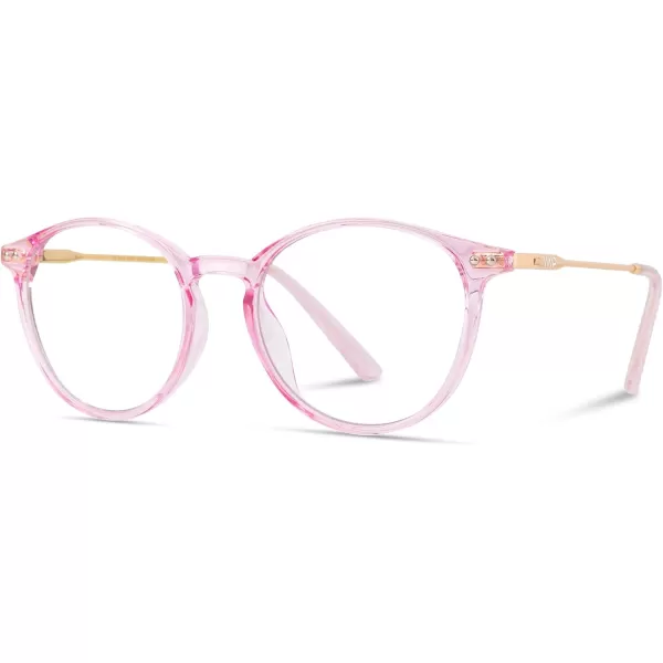 WearMe Pro  Trendy Crystal Round Retro Blue Light Glasses for Women and MenPink
