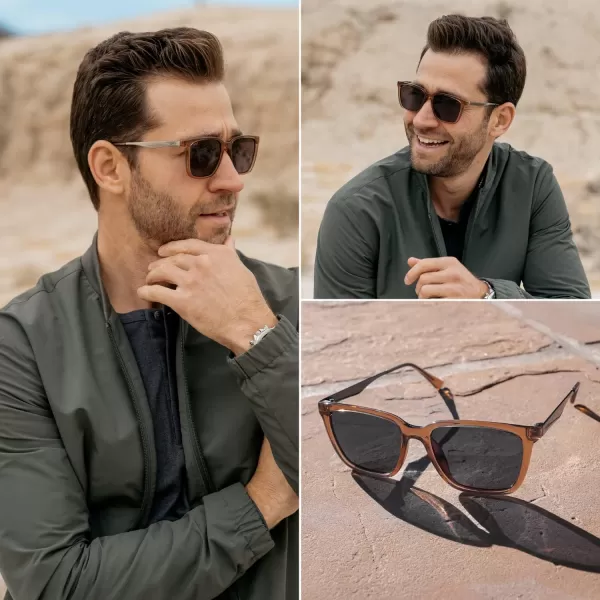 WearMe Pro WMP Eyewear Polarized Large Rectangular Metal Sunglasses Retro Shaped with Supreme UV400 ProtectionCrystal Brown Frame  Black Lens