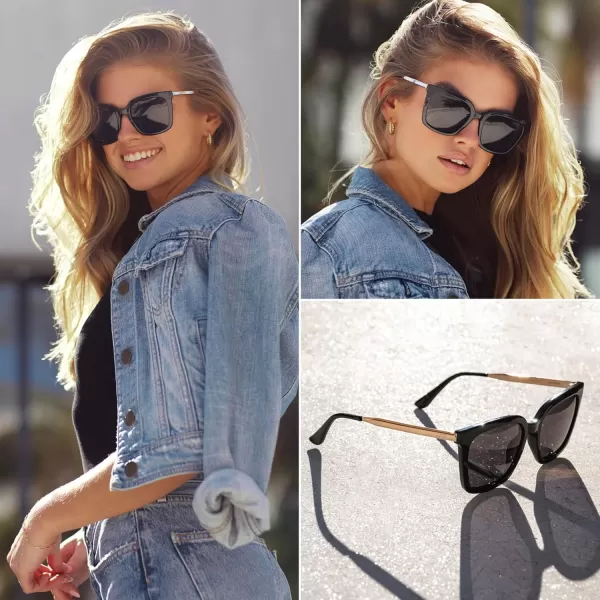 WearMe Pro WMP Eyewear  Square Oversized Metal Frame Fashion Style Women Polarized SunglassesBlack  Black Lens