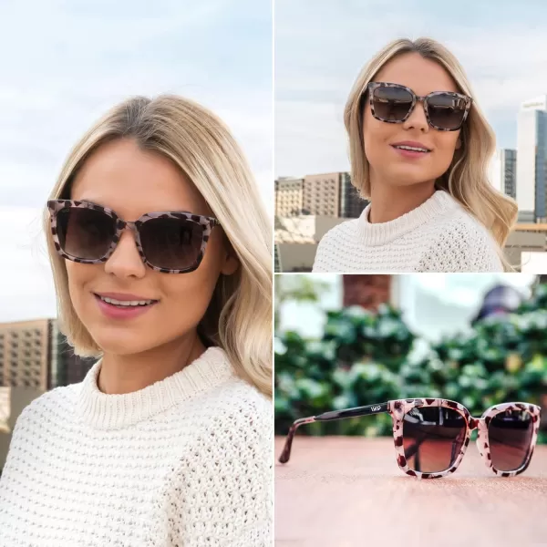 WearMe Pro WMP Eyewear  Square Oversized Metal Frame Fashion Style Women Polarized SunglassesBlush Pink Tortoise  Gradient Brown Lens