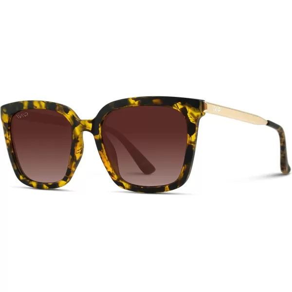 WearMe Pro WMP Eyewear  Square Oversized Metal Frame Fashion Style Women Polarized SunglassesSoft Tortoise  Black Lens