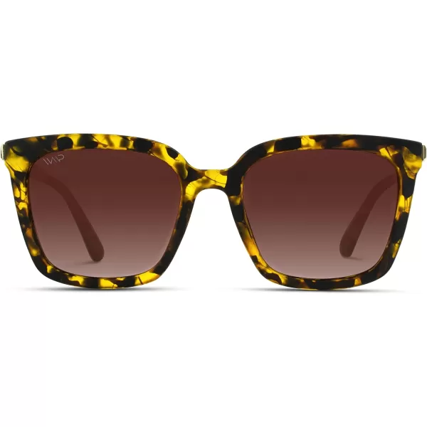 WearMe Pro WMP Eyewear  Square Oversized Metal Frame Fashion Style Women Polarized SunglassesSoft Tortoise  Black Lens