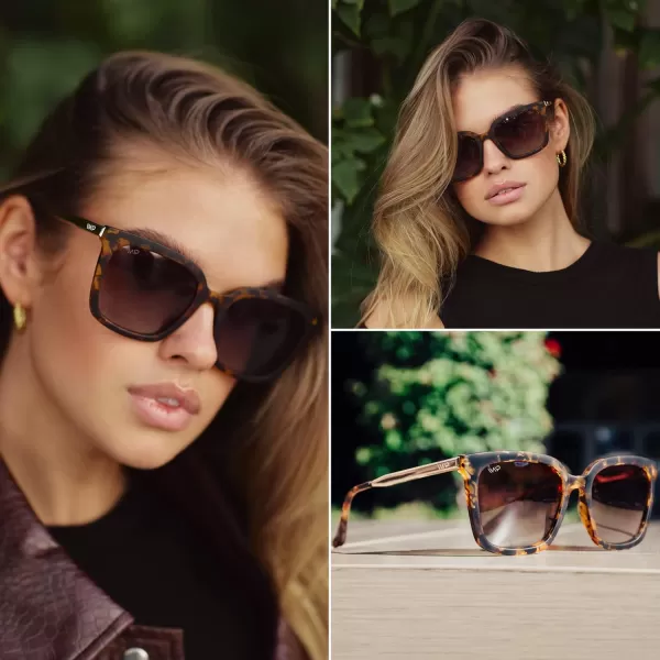 WearMe Pro WMP Eyewear  Square Oversized Metal Frame Fashion Style Women Polarized SunglassesSoft Tortoise  Black Lens