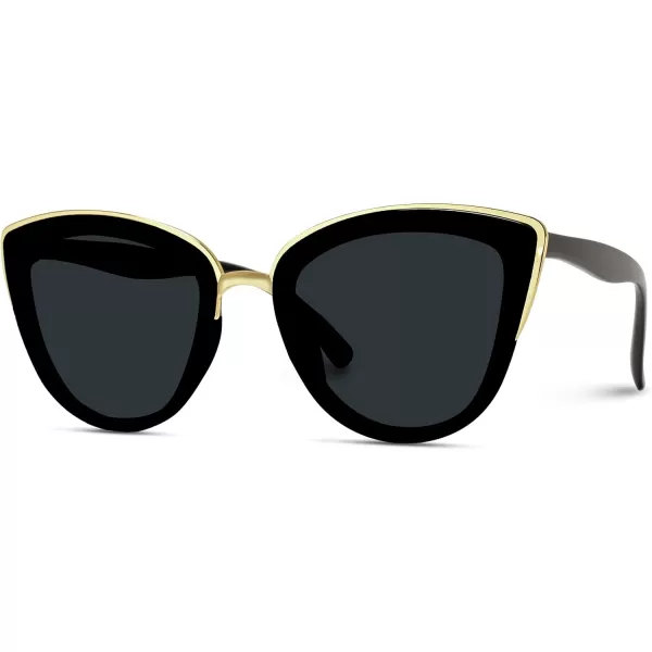 WearMe Pro Womens Cat Eye Mirrored Reflective Lenses Oversized Cateyes SunglassesBlack Framegold Rimmed  Black Lens