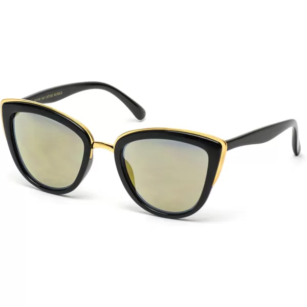 WearMe Pro Womens Cat Eye Mirrored Reflective Lenses Oversized Cateyes SunglassesBlackMirror Gold