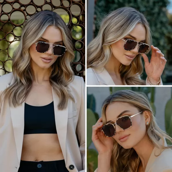 WearMe Pro Womens Polarized Square Sunglasses Modern Square Aviator with Double Bridge Vintage AestheticsBeige Tortoise Frame  Brown Lens