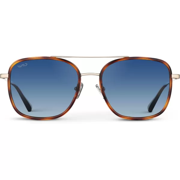 WearMe Pro Womens Polarized Square Sunglasses Modern Square Aviator with Double Bridge Vintage AestheticsBrown Tortoise Frame  Gradient Blue Lens