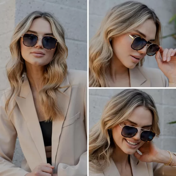 WearMe Pro Womens Polarized Square Sunglasses Modern Square Aviator with Double Bridge Vintage AestheticsBrown Tortoise Frame  Gradient Blue Lens
