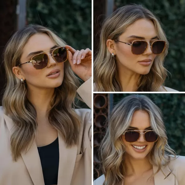 WearMe Pro Womens Polarized Square Sunglasses Modern Square Aviator with Double Bridge Vintage AestheticsSunset Tortoise Frame  Gradient Brown Lens