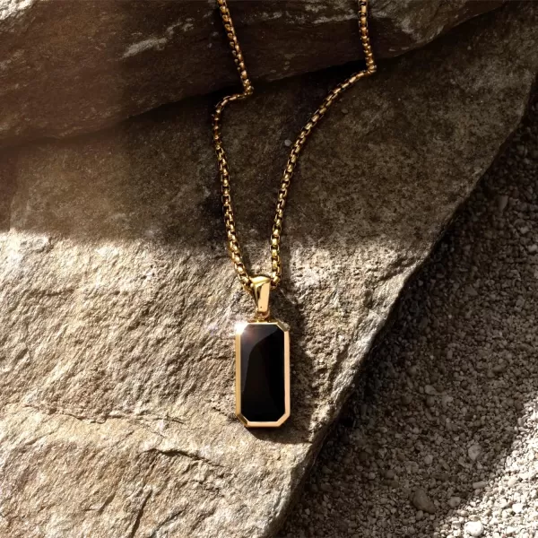 WearMe Pro14k Pendant Necklace  3mm Rolo Box Chain ampamp Rectangular Beveled Pendant with Porcelain Stone InsetGold  Dusk Black Pendant