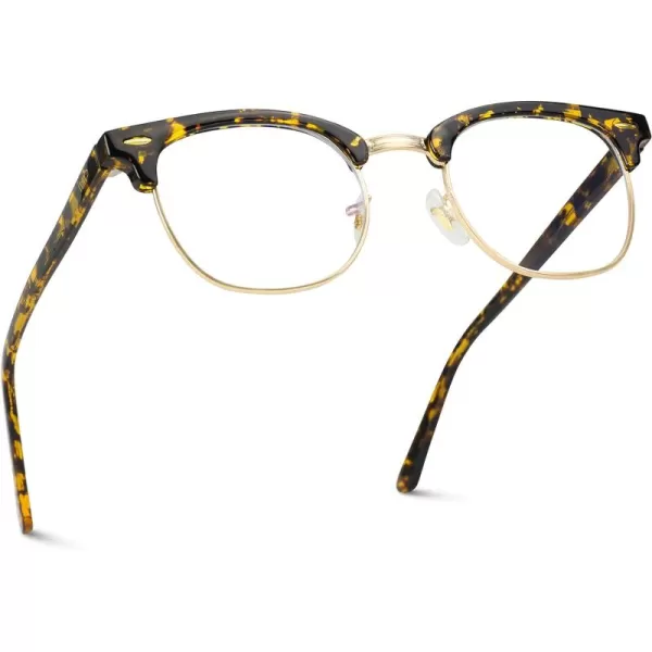 Vintage Inspired Blue Light Blocking Glasses Classic Half Frame Horn Rimmed Clear LensTortoise Frame  Gold Rimmed