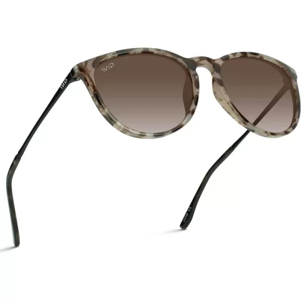 WMP Eyewear Round Sunglasses  Polarized UV Protection  Trendy Sunglasses for Women  Retro Designer StyleBeige Tortoise Frame  Brown Gradient Lens