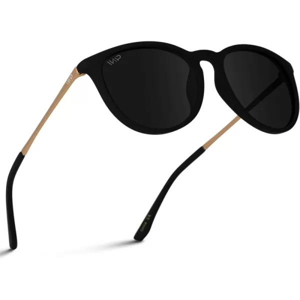 WMP Eyewear Round Sunglasses  Polarized UV Protection  Trendy Sunglasses for Women  Retro Designer StyleGold FrameBlack Lens