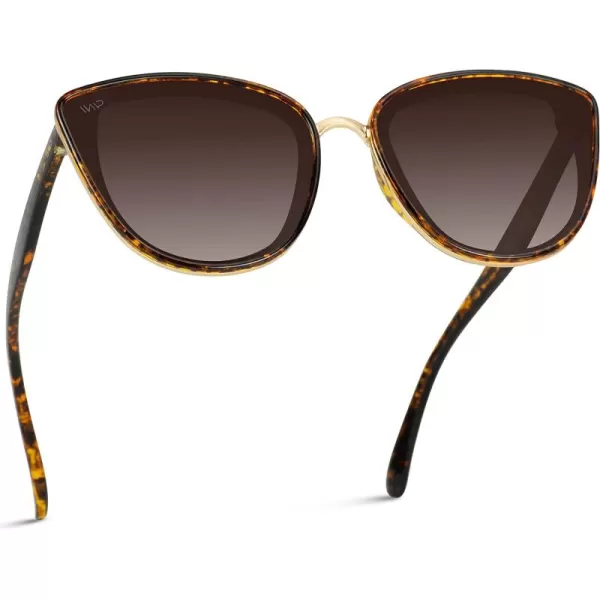 WearMe Pro  Classic Women Oversized Metal Frame Elegant Mirrored Lens Cat Eye SunglassesTortoise  Brown Lens