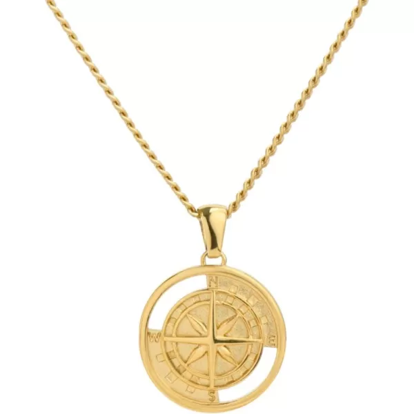 WearMe Pro Indented Compass Pendant with 3mm Cuban Link ChainGold