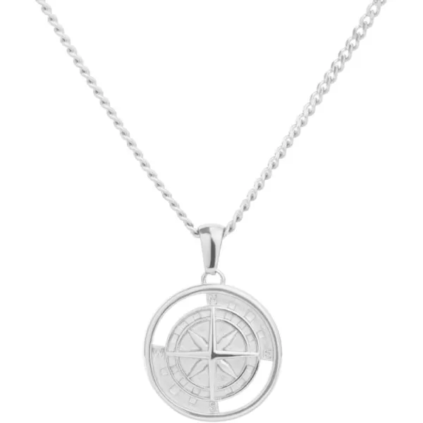 WearMe Pro Indented Compass Pendant with 3mm Cuban Link ChainSilver
