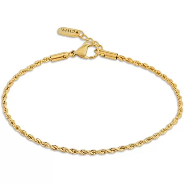 WearMe Pro Mens 2mm Twisted Rope Bracelet  Adjustable SizeGold