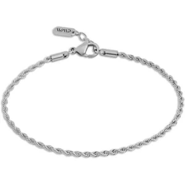 WearMe Pro Mens 2mm Twisted Rope Bracelet  Adjustable SizeSilver