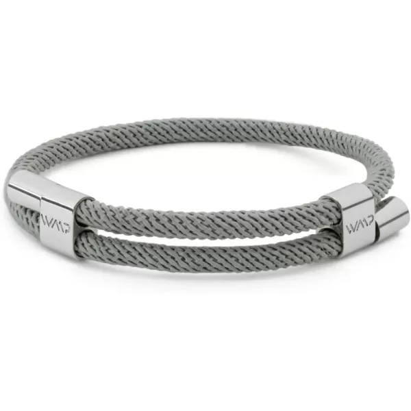 WearMe Pro Mens 4mm Rope Cord Bracelet Pull Closure  Adjustable SizeStone Grey  Silver