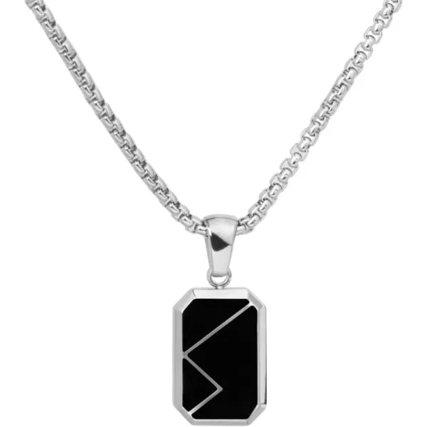 WearMe Pro Mens Pendant Necklace  3mm Rolo Box Chain ampamp Beveled Pendant with Porcelain Stone InsetSilver  Dusk Black Pendant