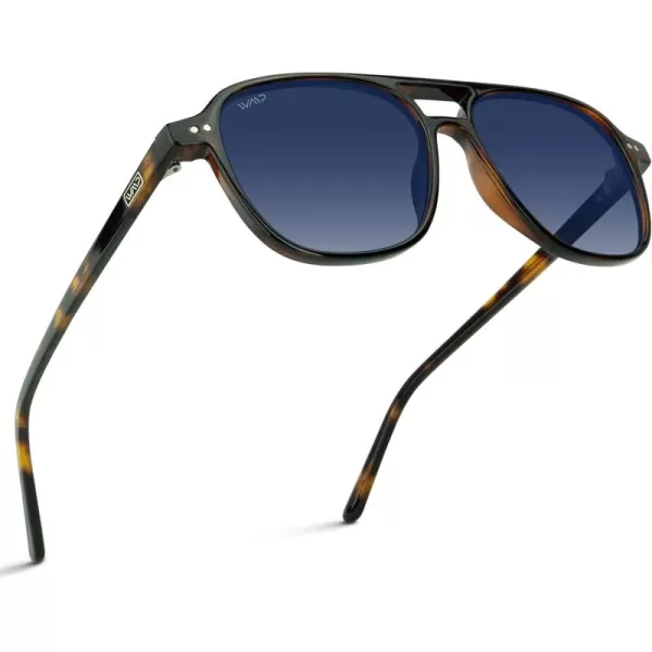WearMe Pro Polarized Aviator Classic Double Bridge Mens SunglassesWhiskey Brown Tortoise  Gradient Blue Lens