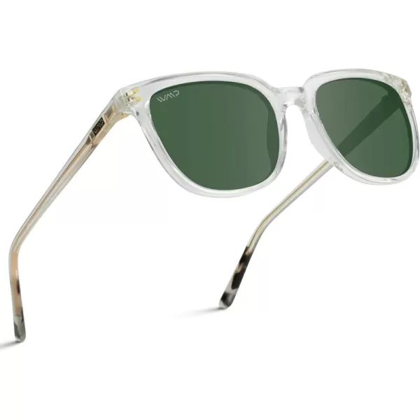 WearMe Pro Polarized Classic Retro Flat Square Unisex SunglassesCrystal Clear Frame  Smoke Green Lens