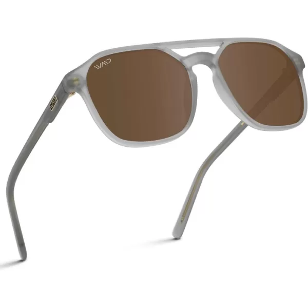WearMe Pro Polarized DoubleBridge Large Rectangular Mens SunglassesFrosted Grey  Brown Lens