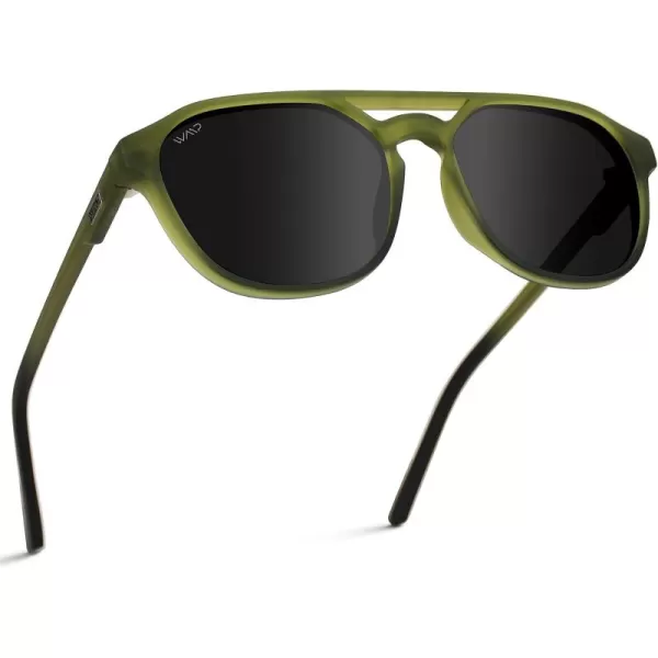 WearMe Pro Polarized DoubleBridge Large Rectangular Mens SunglassesFrosted Saguaro Green  Black Lens