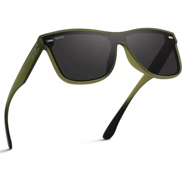 WearMe Pro  Polarized Full Mirror Flat Lens Square Modern SunglassesFrosted Saguaro Green  Black Lens