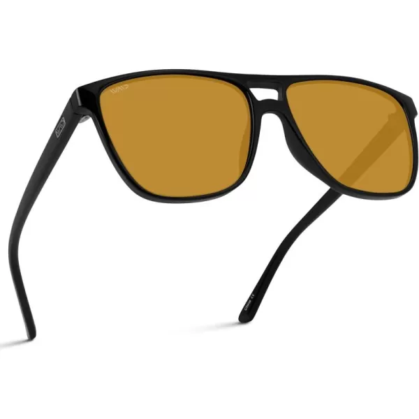 WearMe Pro  Polarized Large Double Bridge Aviator Sunglasses For Men WomenBlack  Yellow Tinted Lens