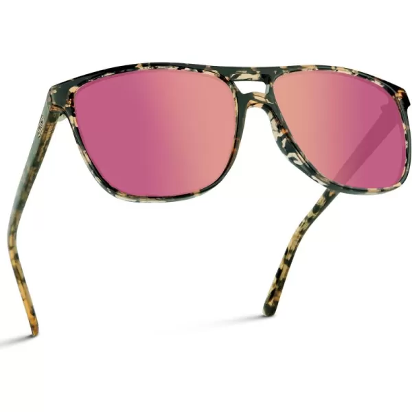 WearMe Pro  Polarized Large Double Bridge Aviator Sunglasses For Men WomenPeach Tortoise  Mirror Pink Lens