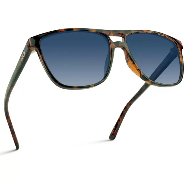 WearMe Pro  Polarized Large Double Bridge Aviator Sunglasses For Men WomenWhiskey Brown Tortoise  Blue Gradient Lens