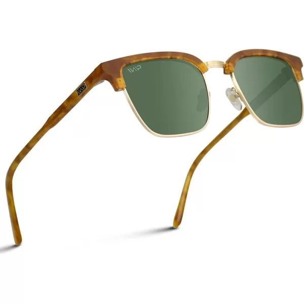 WearMe Pro Polarized SemiRimless Rectangular SunglassesDesert Storm Tortoise  Smoke Green Lens