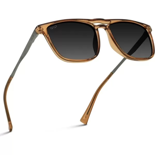 WearMe Pro Premium Polarized Double Bar Sunglasses for Men and Women UVA and UVBCrystal Brown Frame  Gradient Black Lens