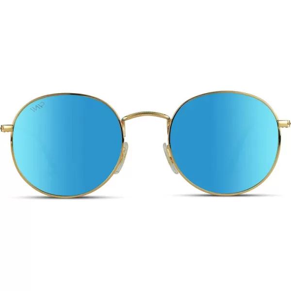 WearMe Pro  Reflective Lens Round Trendy SunglassesGold Frame  Blue Mirrored Lens